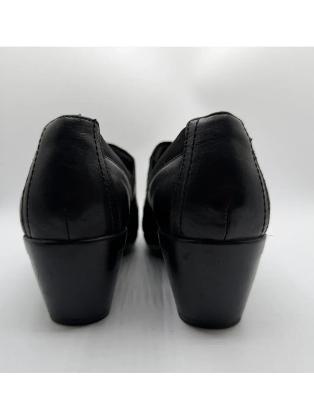 Clarks Emily Step Heel Loafers Women's Size 10M Black Leather/Suede Work Shoes